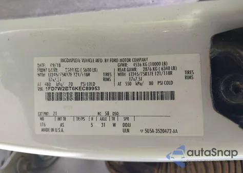 2018 Ford F-250 Xl from USA, damaged, VIN 1FD7W2BT6KEC89953